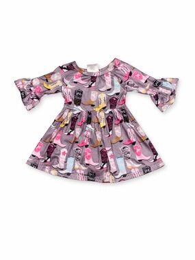 Boutique Shea Baby Cowgirl Boots Dress 12-18M Western Print Long Sleeve